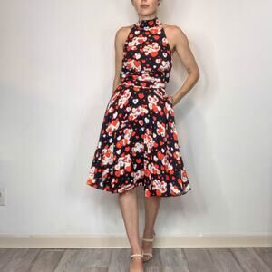 NWT LOVE MOSCHINO logo heart print dress mock neck open back fit & flare 3017